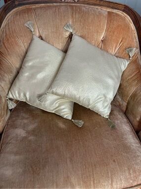 Set of 2 Metallic Gold Tassel Throw Pillows